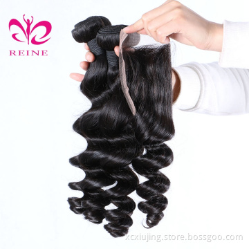 Wholesale Peruvian Human Hair Bundles With Lace Closure, Loose Wave Peruvian Virgin Hair Overnight Shipping